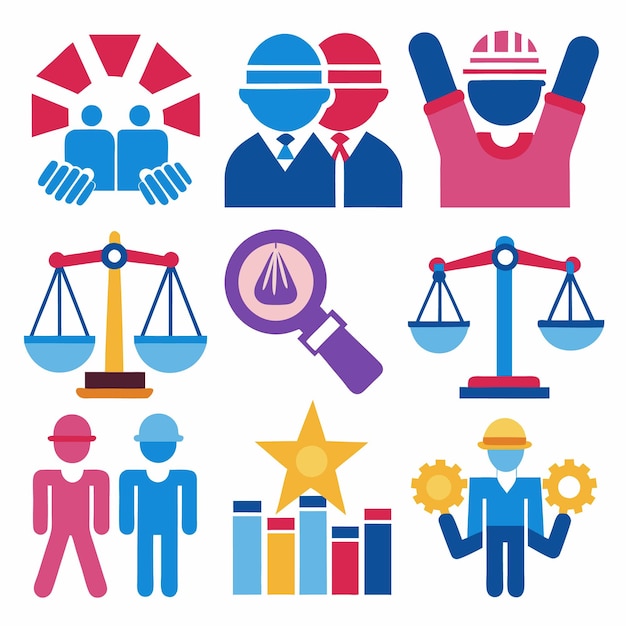 Colorful icons for business finance and teamwork
