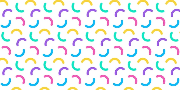 Colorful memphis style geometric pattern on white background