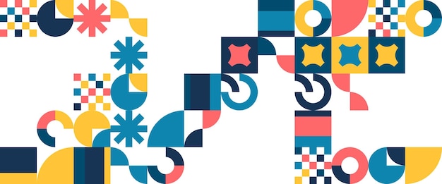 Colorful modern vector abstract geometric banner with circles rectangles and squares simple shapes graphic pattern For web design business presentation website header invitation background