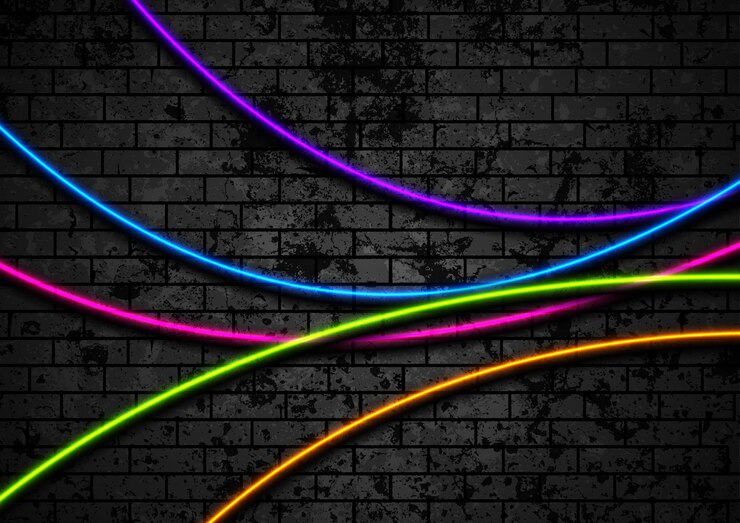 Vektör colorful neon waves on grunge brick wall background