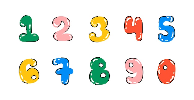 Colorful Number Balloons 0 to 9 Foil and latex balloons Flat line font Helium ballons