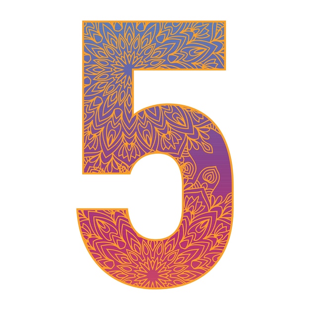 colorful number with ornamental mandala design gradient color number