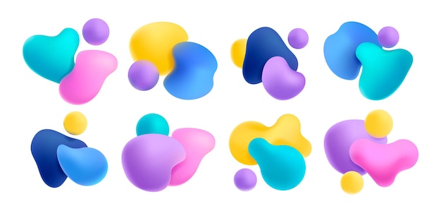 Colorful organic render shapes Abstract organic elements with various reflections and effects Minimal fantasy creative elements Vector isolated collection Vivid abstract splashes and spheres set
