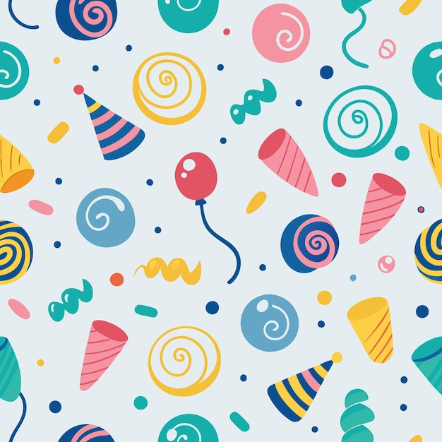 Colorful Party Hat Balloon Seamless Pattern
