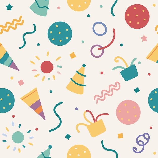 Colorful Party Hat Pattern Design with Abstract Shapes