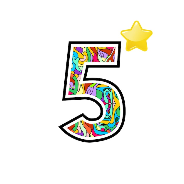colorful patterned number five with star