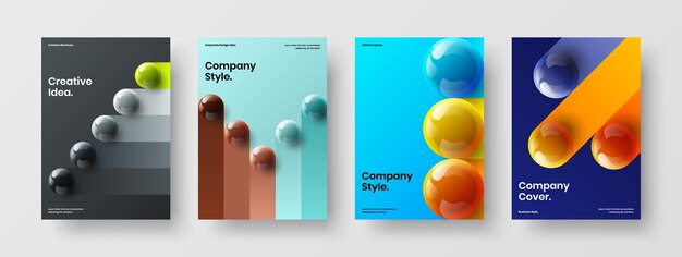 Colorful realistic spheres postcard layout set