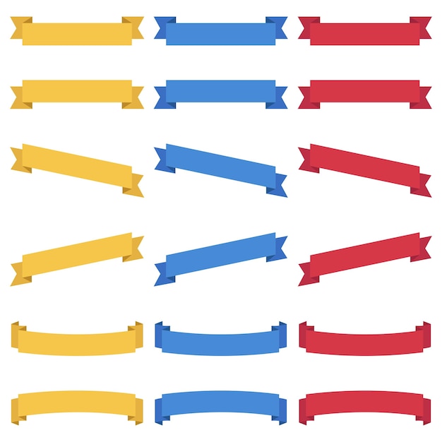 Colorful ribbon of different shapes in three colors - yellow, blue, red.