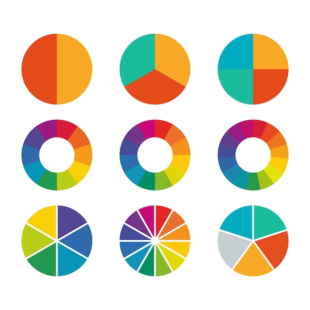 Colorful Round Pie Charts and Diagrams Vector Presentation elements set
