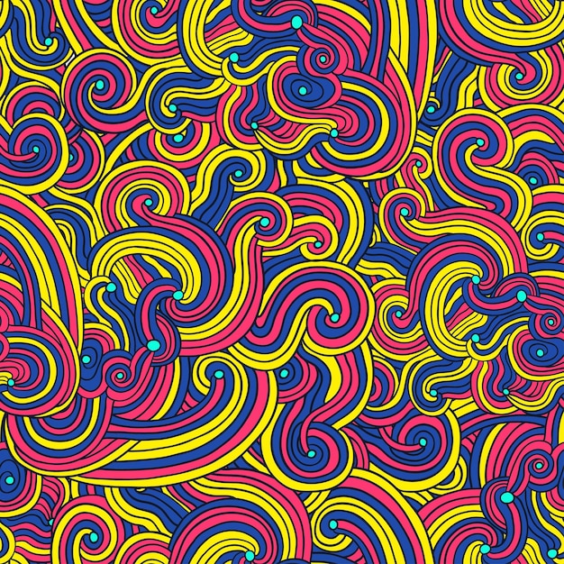 colorful seamless pattern with curly doodle lines vector illustration