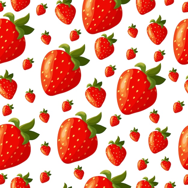 Colorful seamless vector pattern of wild strawberries bright saturated colors for print packaging