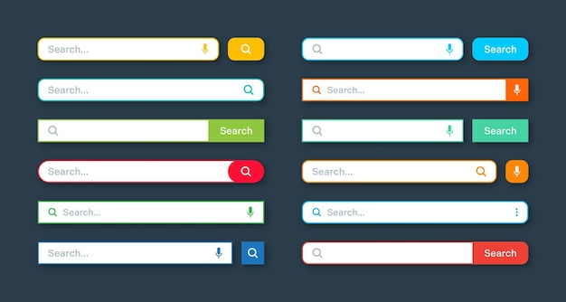 Colorful search bar templates internet browser engine with search box address bar and text field ui