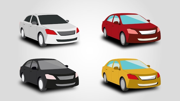 Colorful sedan cars illustration set