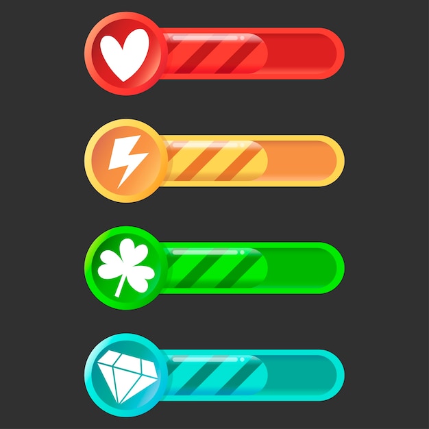 Colorful set of status icons, loading bars progress