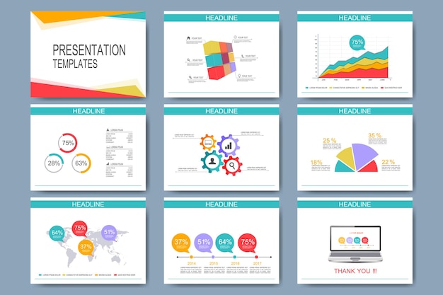Colorful set of vector templates for multipurpose presentation slides