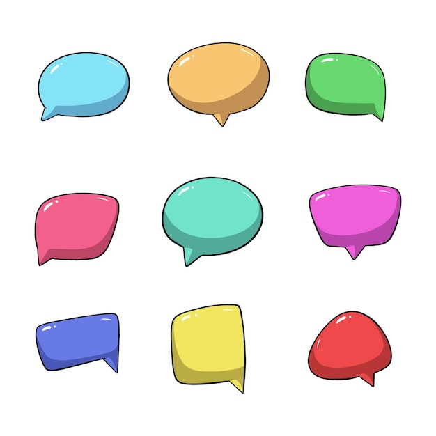 Colorful Speech bubble Cartoon Icon Collection Hand drawn style with outline isolated illustration