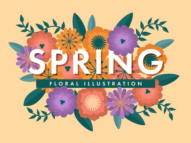 Colorful Spring Floral Illustration Template