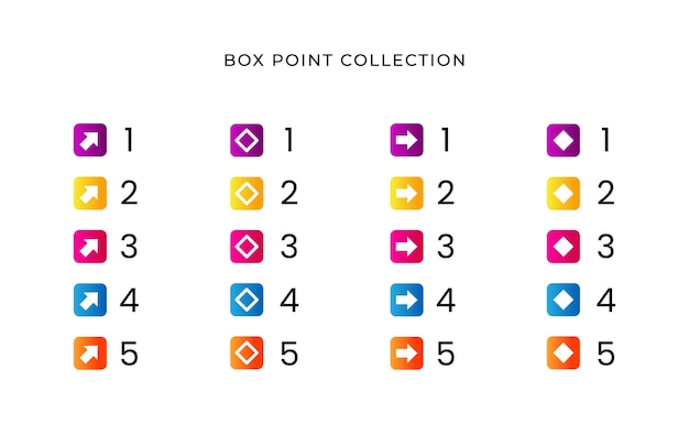 colorful square number bullet list collection with gradient free vector