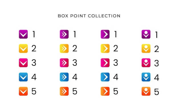 colorful square number bullet list collection with gradient free vector
