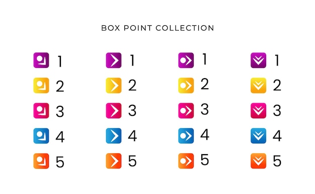 colorful square number bullet list collection with gradient free vector