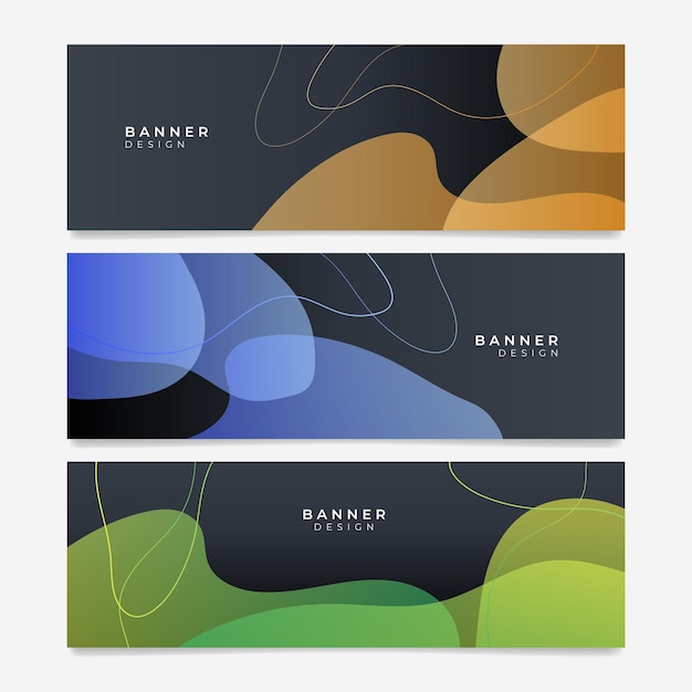 colorful web banner with wave and geometric shapes. collection of horizontal promotion banners with vivid vibrant gradient colors and abstract backdrop. header design. vibrant coupon template.