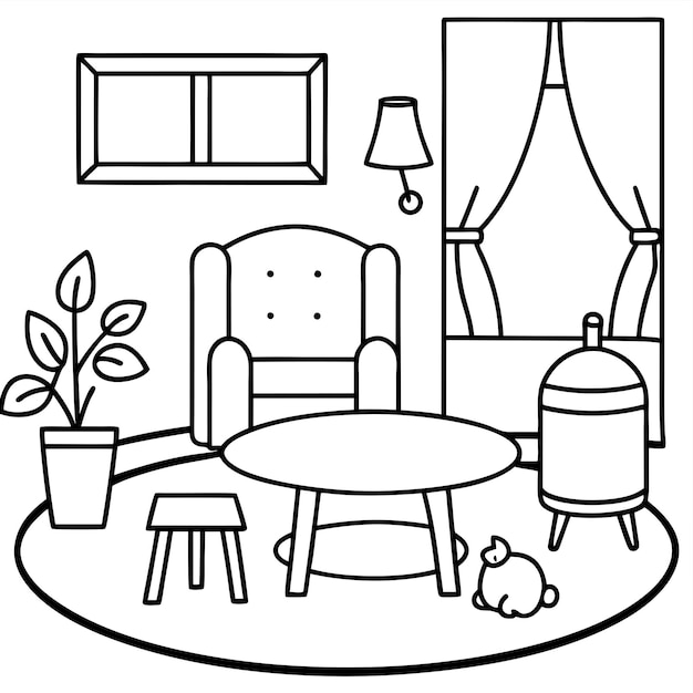 coloring page It forms a living room with a table chairs seating and a quiet refuge