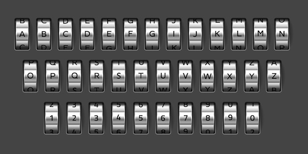 combination lock font realistic mechanical code rotating alphabet bank safe metallic wheels set with letters and numbers secret options spinning elements kit vector vault opening signs variation