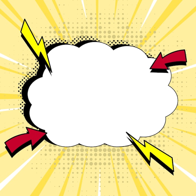 Comic Blank Speech Bubble With Copy Space And Colorful Doodles Design Of Empty Template In Explosion Framework Representing Social Media Messaging And Connecting