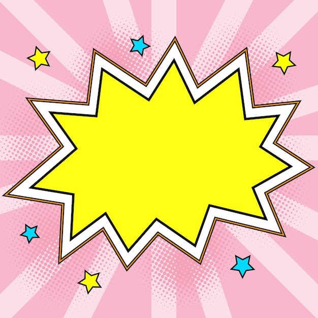 comic blank speech bubble with copy space and colorful doodles design of empty template in explosion framework representing social media messaging and connecting