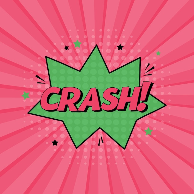 comic speech bubble with expression text crash vector bright dynamic cartoon illustration in retro pop art style isolated on pink background vector illustration