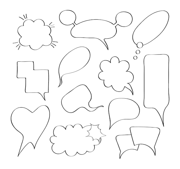 Comic speech bubbles set vector in hand drawn style Massages and talk signs for app webComic sketch explosions