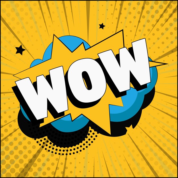Comic zoom inscription WOW on a colored background  Vector illustration