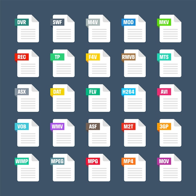 Common system file formats Document types and extensions Flat style icons collection Document pictogram web design UI element template Computer program or application icon Vector illustration