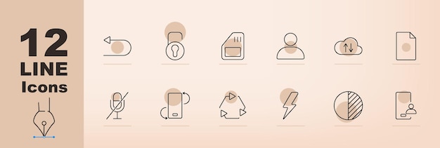 communication and technology set icon microphone phone cloud lock person document upload download recycling pie chart lightning bolt communication