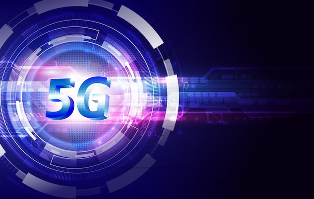 communication network concept of 5g and technology background. high speed internet and connection.