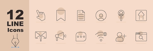 Communication set icon Cursor bookmark document profile house search upload alert message megaphone chat weak signal user add browser search Communication interaction notifications