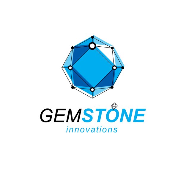 Communication technologies modern logo. 3D polygonal geometric faceted object, vector abstract design element.