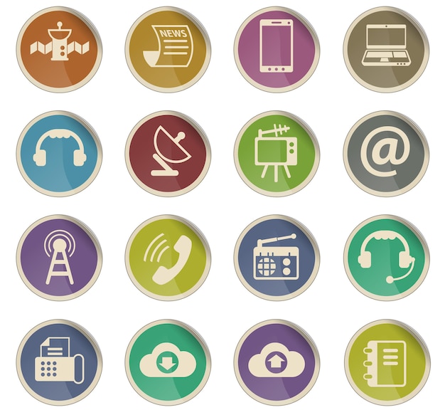 communication vector icons in the form of round paper labels