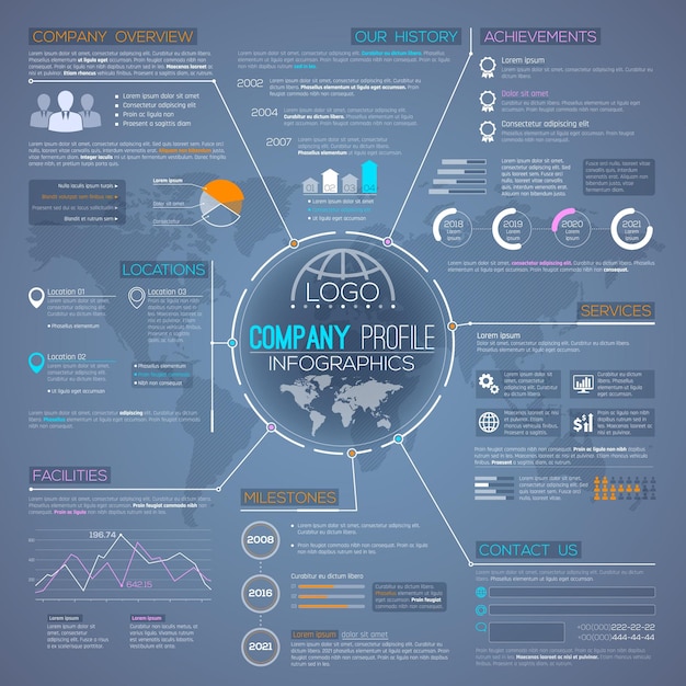 Company profile overview infographics template