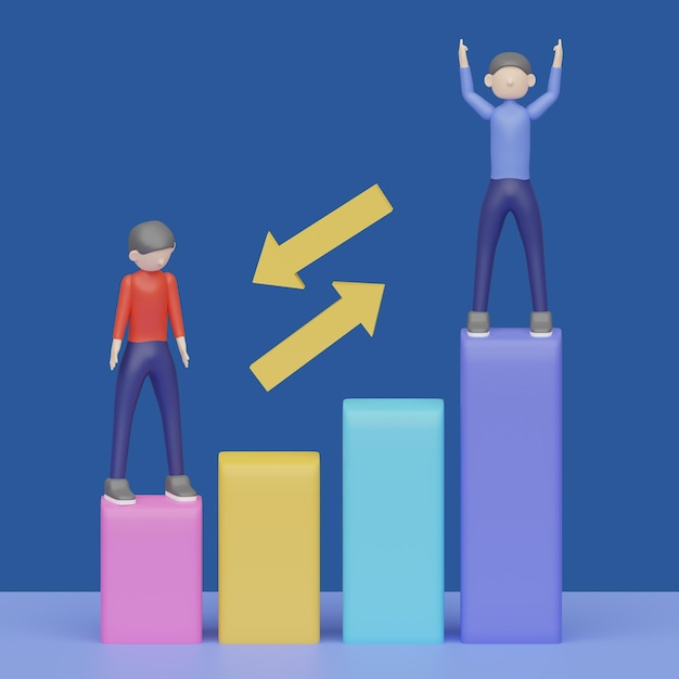 comparing business process concept realistic 3d object cartoon style