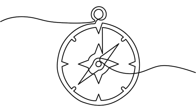 compass continuous one line drawing illustration old navigate and adventure symbol in doodle style