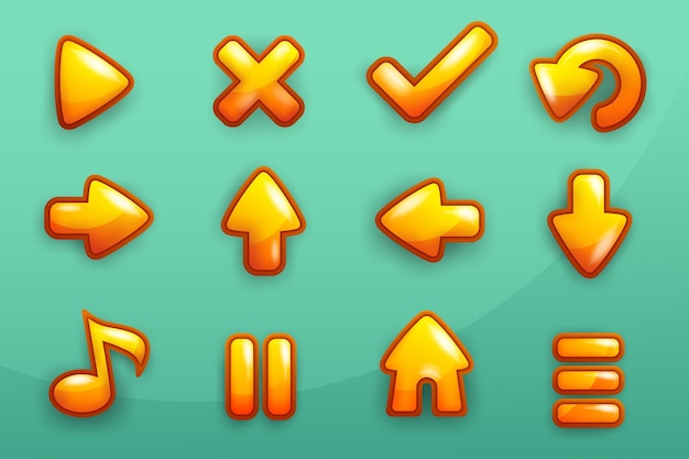 Complete set of level gold frame button game pop-up, icon, window and elements for creating medieval RPG video games