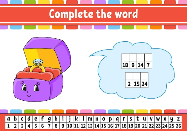 Complete the words Cipher code Learning vocabulary and numbers Education worksheet