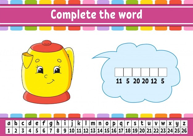 Complete the words. Cipher code. Learning vocabulary and numbers.