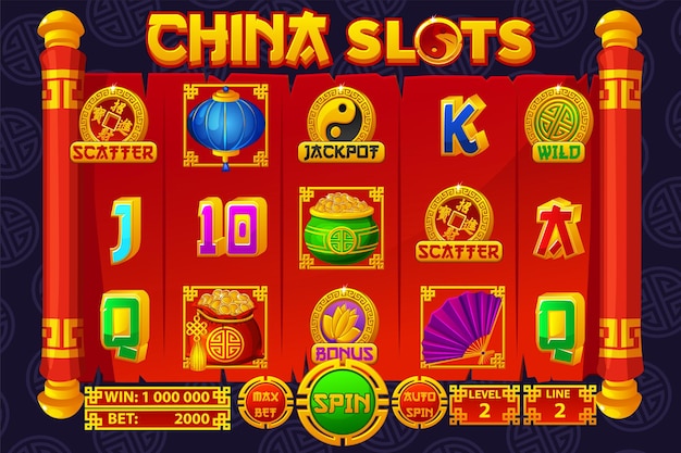 Complete UI for slot games Chinesethemed Casino Game Set of 12 Slot symbols The game user interface is cartoonstyle with basic buttons