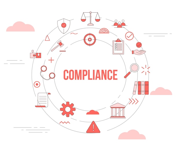 Compliance concept with icon set template banner and circle round shape vector illustration