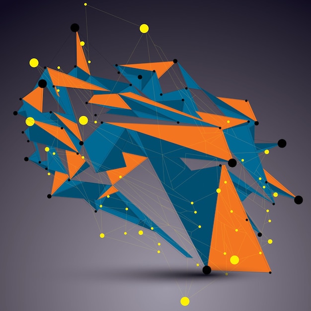 Complicated abstract colorful 3D shape, vector bright digital lattice object. Technology theme.