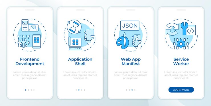 Vektör components of pwas blue onboarding mobile app screen