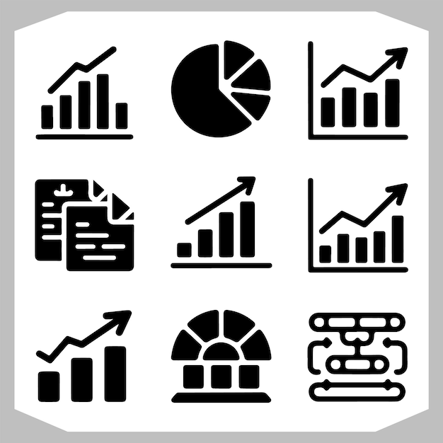 Comprehensive Data Diagram Icon Collection for Income Growth and Economy Statistics