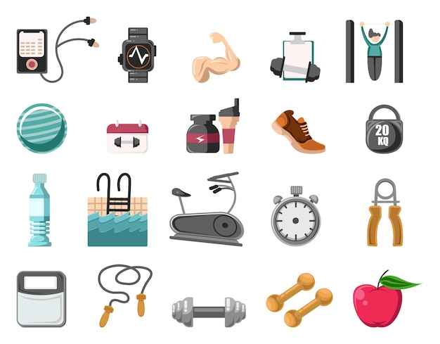 Comprehensive Fitness Icons Collection Workout Routine Illustration